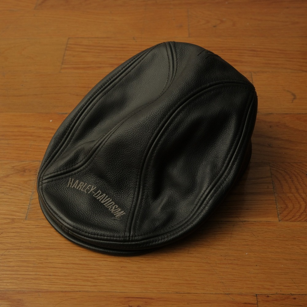 Harley Davidson Leather Newsboy Cap Womens Black Driving Gatsby Hat